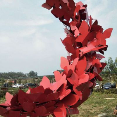 不锈钢红色蝴蝶喷漆效果 蝴蝶群雕 动物蝴蝶雕塑